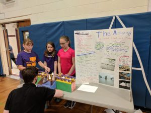 students by a display