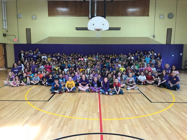 all 2017-18 Glebe students & staff gather in gym for group photo