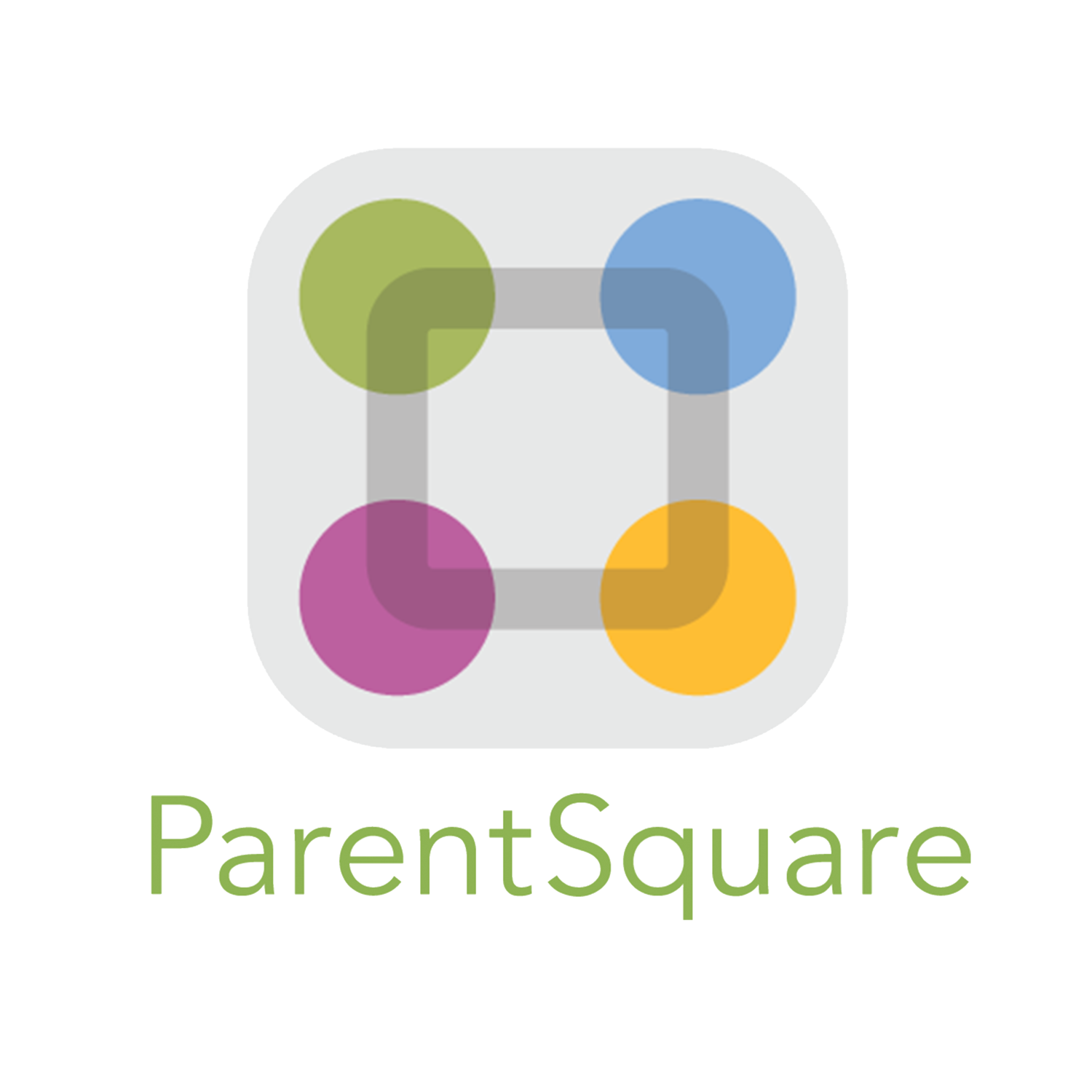 ParentSquare logo is the outline of a box with four small colored circles at each corner.