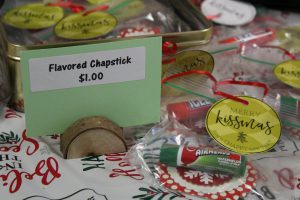 flavored chapsticks are shown for sale with a sign marking them as $1.00 a piece