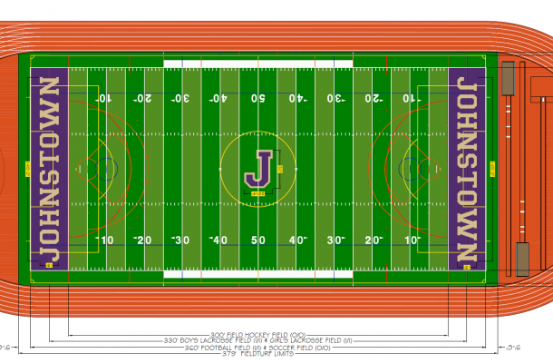 a rendered drawing of what the new Knox Field turf will look like