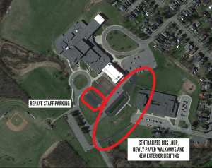 a rendering of a proposed bus circle on the campus of a school