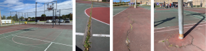 photos of a badly damaged basketball court