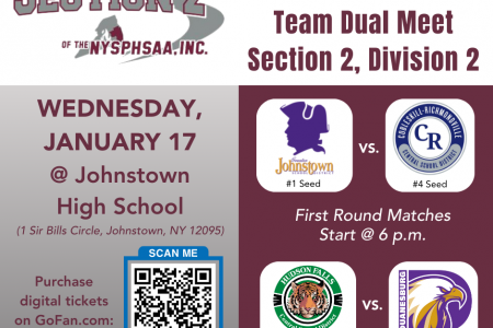 Johnstown/FF Wrestling Hosts Section 2 Team Wrestling Duals, Wednesday, Jan. 17, in the Johnstown High School Gymnasium