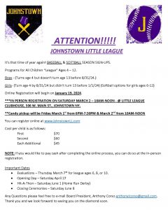 a flyer contains information about the dates and times of little league registration
