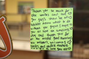 a hand written post it note