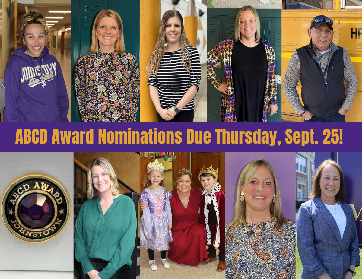 a montage of school employees with text that reads "ABCD Award Nominations Due Thursday, Sept. 25"