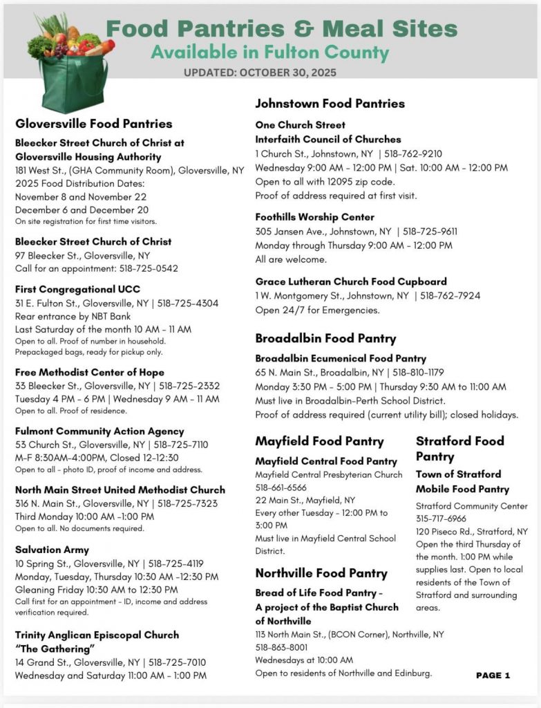 a graphic that lists food pantries and meal sites in Fulton County