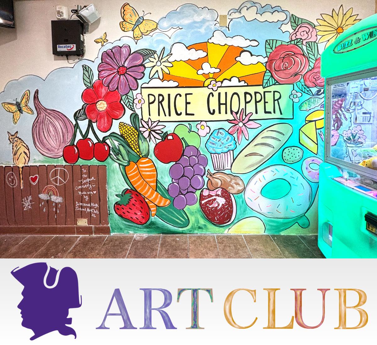 a mural is shown with text beneath it that says "Art Club"